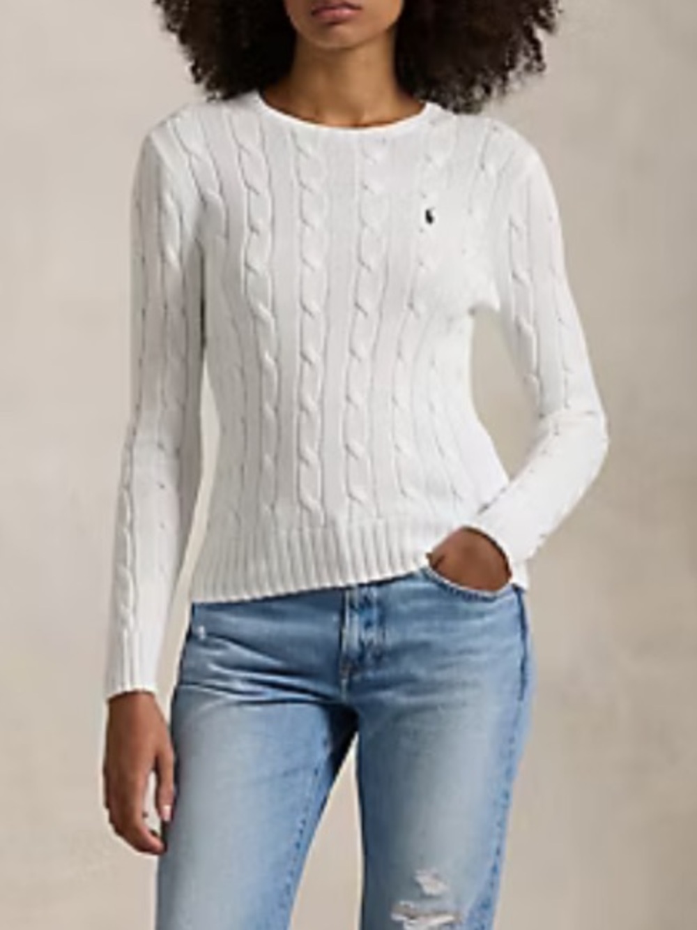 Polo Ralph Lauren Cable-Knit Cotton Crewneck Sweater in white XL Womens